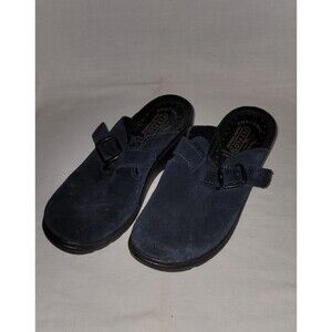 Fly Flot Shoes Womens Size 36 5.5 Polly Navy Blue Suede Leather Slip On Clogs